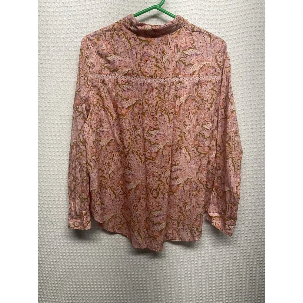 Sundance Poppy Bloom Paisley Women's Pullover Shirt Blouse Size Petite Large PL